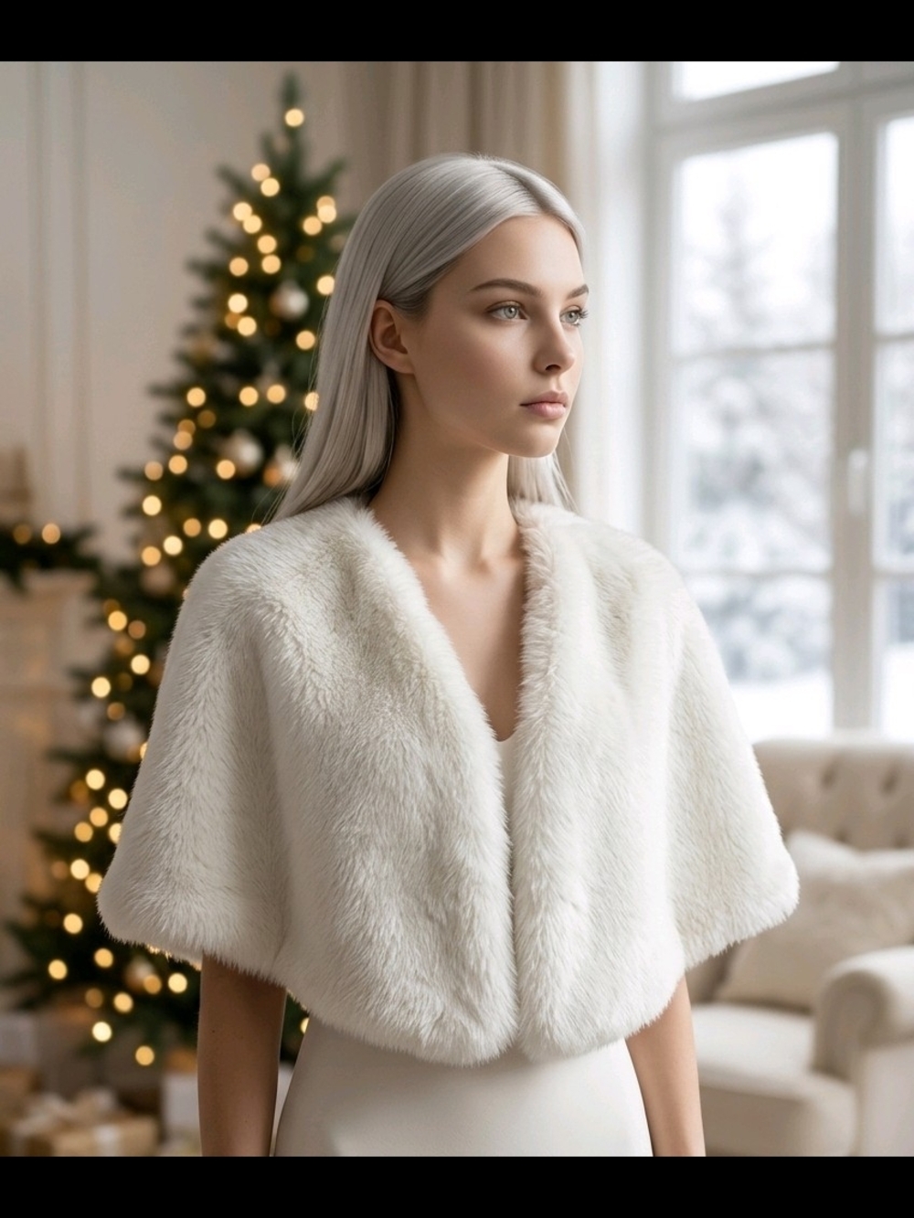 Jasmine Ivory Faux Fur Capelet